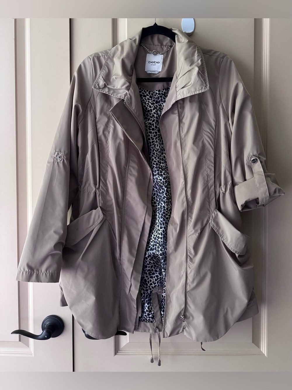 Vintage Bebe Trench Coat Womens Jacket Cheetah Print Lining Bebe ...